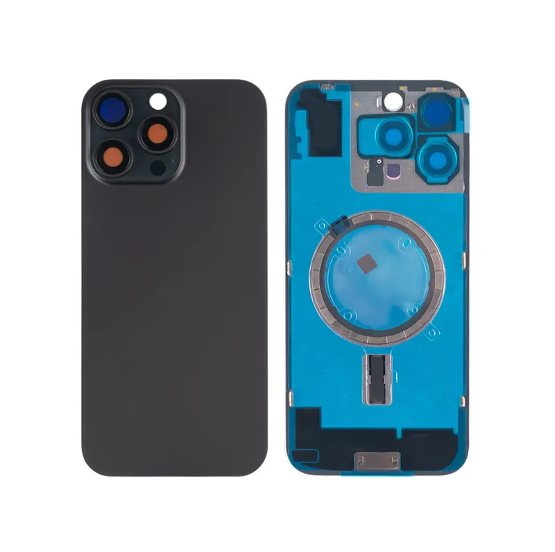 Vitre Arrière iPhone 16 Pro Max Noir - Cadre Caméra + Plaque Métallique et Aimant NFC