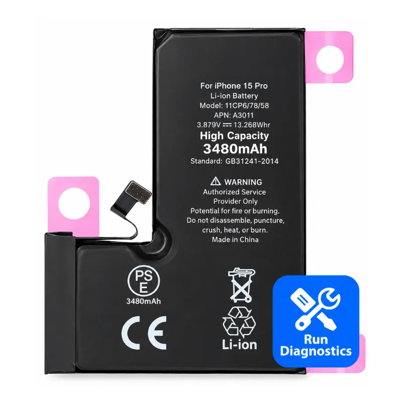Apple iPhone 15 Pro – Diagnostic Battery – High Capacity 3480 mAh – Used Status